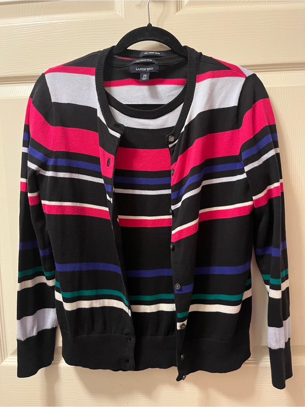 Lands’ End Women’s Size PXS 2-4 Supima Cotton Striped Cardigan Twin Set Career